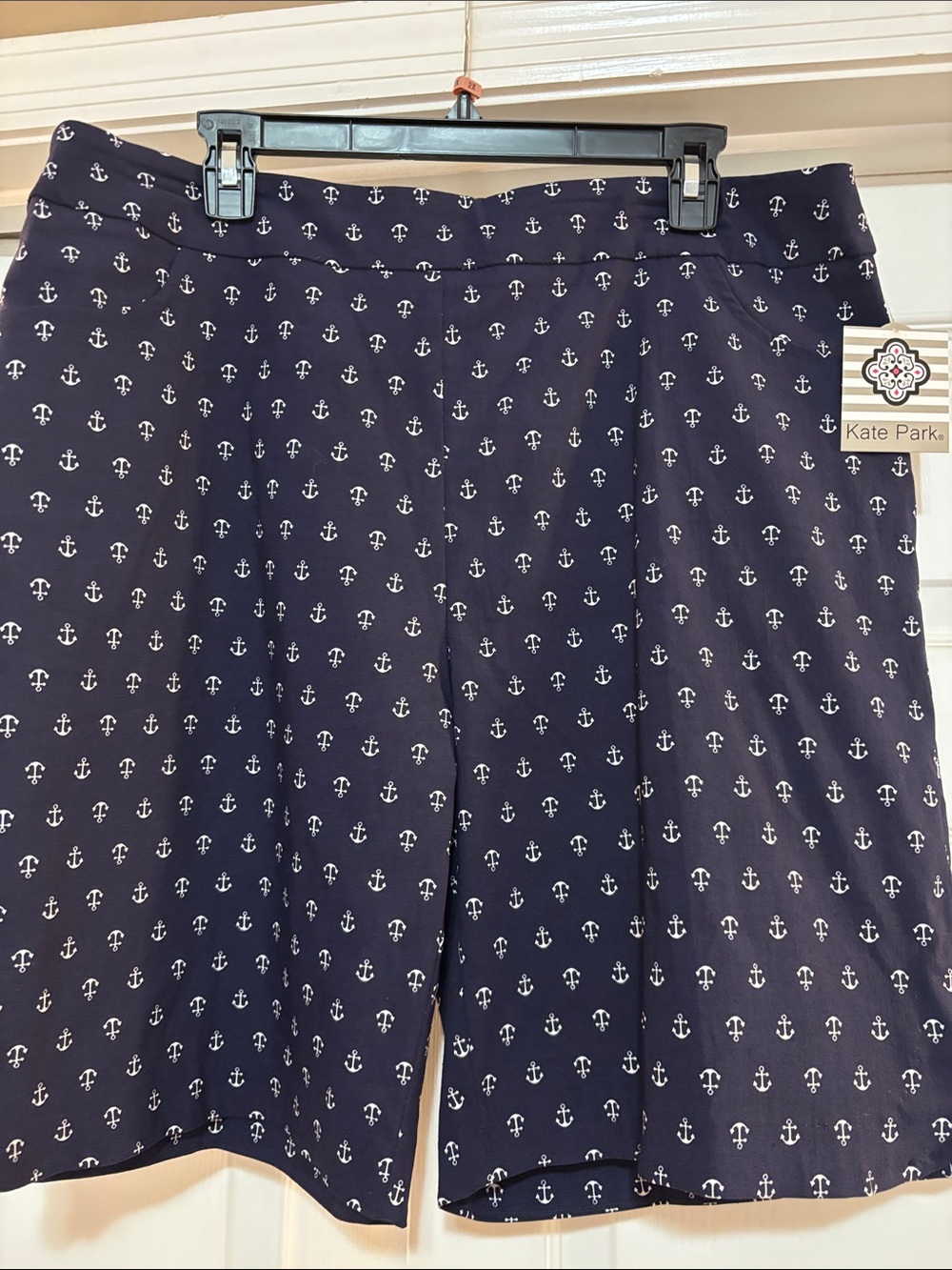 Kate Park Navy Anchor-Print Bermuda Shorts 2X